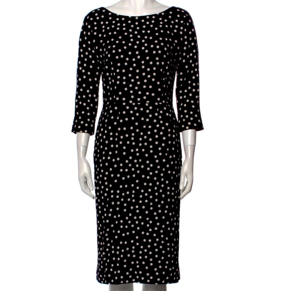 Dolce & Gabbana Black Polka Dot Long Sleeve Midi Dress - Picture 2 of 4